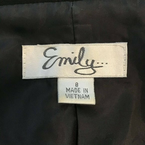 Emily Womens Two Piece Skirt Suit Black Three Button Long Sleeve Size 8 - Picture 6 of 10